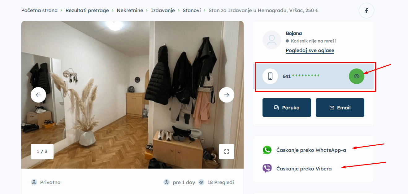 kako kontaktirati druge korisnike na vrsacki oglasi
